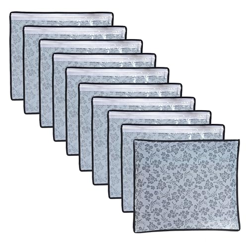 Homfil Brand - Laxis Non-Woven Printed Single Saree Cover, Saree Bag Pack Of 10Pcs, Transparent Saree Covers With Zip, Saree Cov