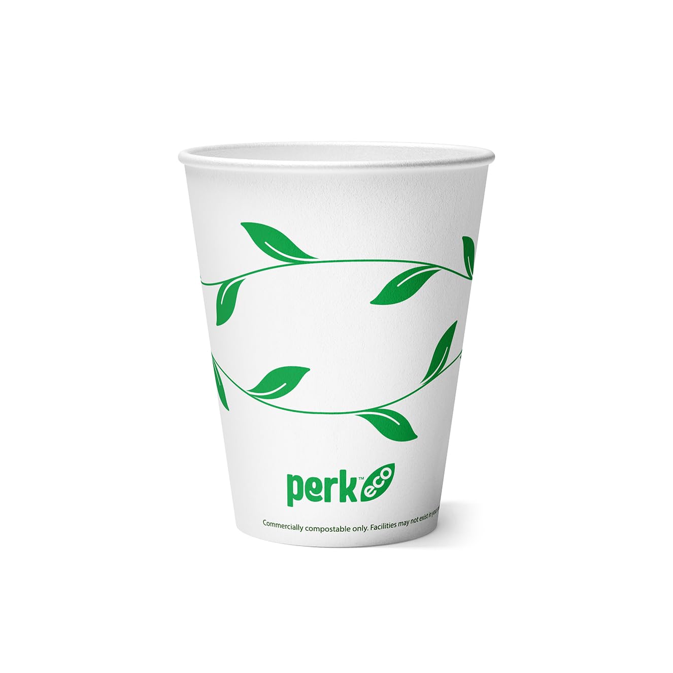 Perk Eco 12 Oz Compostable Paper Hot Cups, 50 Count Disposable Coffee Cups for Hot Beverages, White/Green