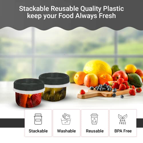 [Black - 12 Pk] Airtight Deli Containers With Lids Twist Lock Top Clear Food Storage For Meal Prep Snacks And Leftovers Freezer