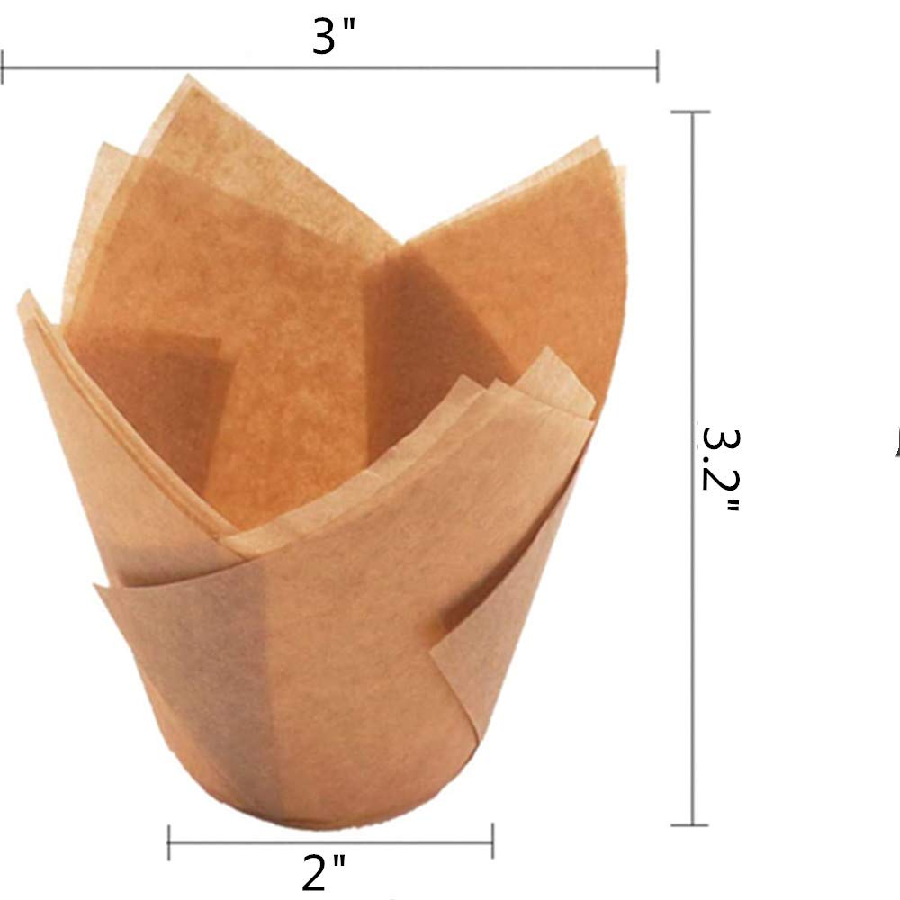 200Pcs Tulip Cupcake Liners Natural Baking Cups Muffin Paper Liner Grease-Proof Wrappers For Wedding, Cases Wrappers For Wedding