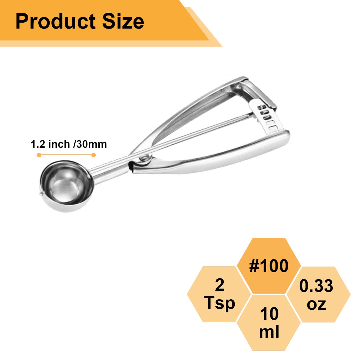 Fayomir Mini Cookie Scoop - Cookie dough Scoop - 0.67 Tablespoon/2 Teaspoon/ 10ml/ 0.33 OZ - Selected 18/8 Stainless Steel Dough Scoop Melon Baller