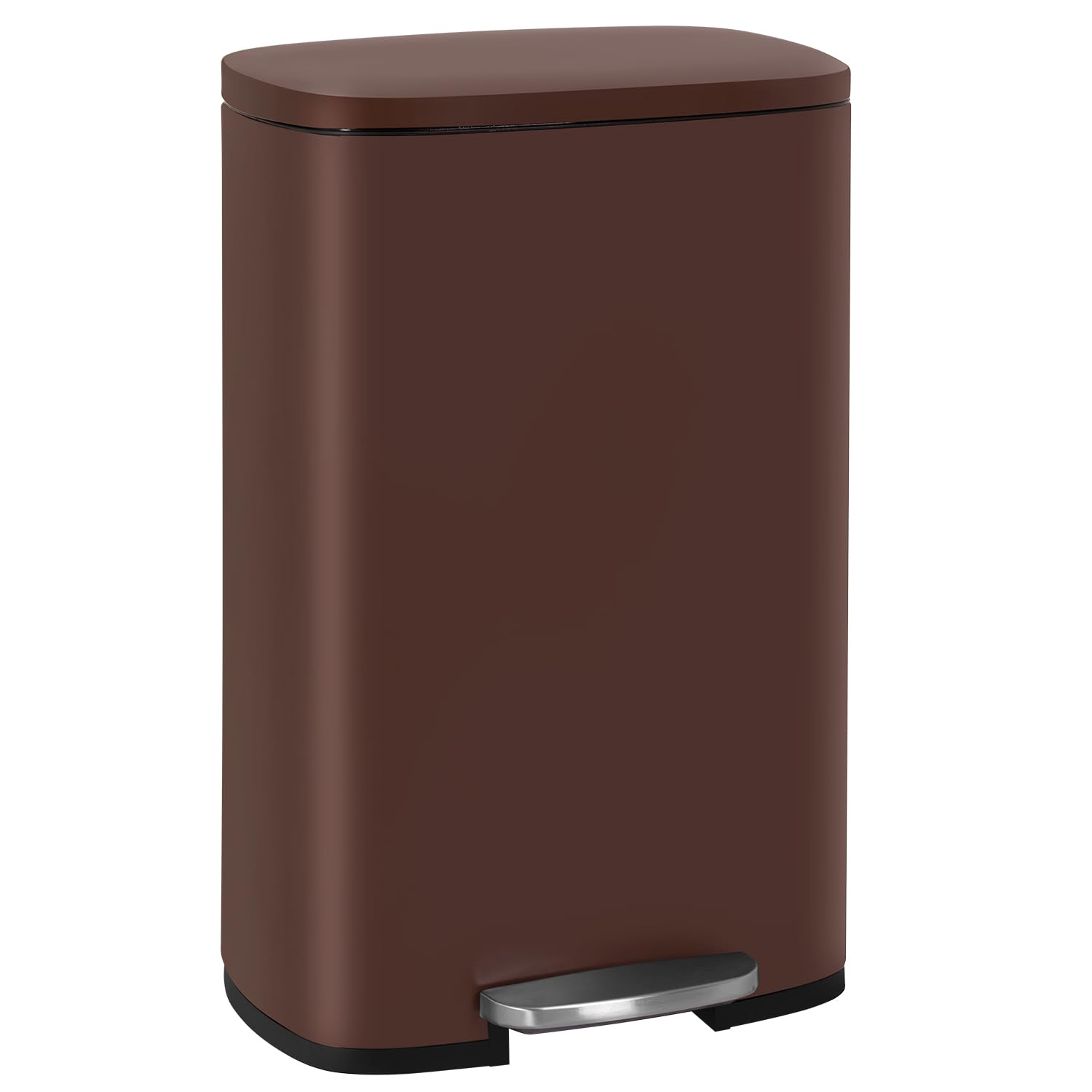 FDW | 13 Gallon Trash Can with Lid | Brown | Fingerprint-Proof | Made of Brushed Stainless Steel | Soft-Close Step Pedal | Hands