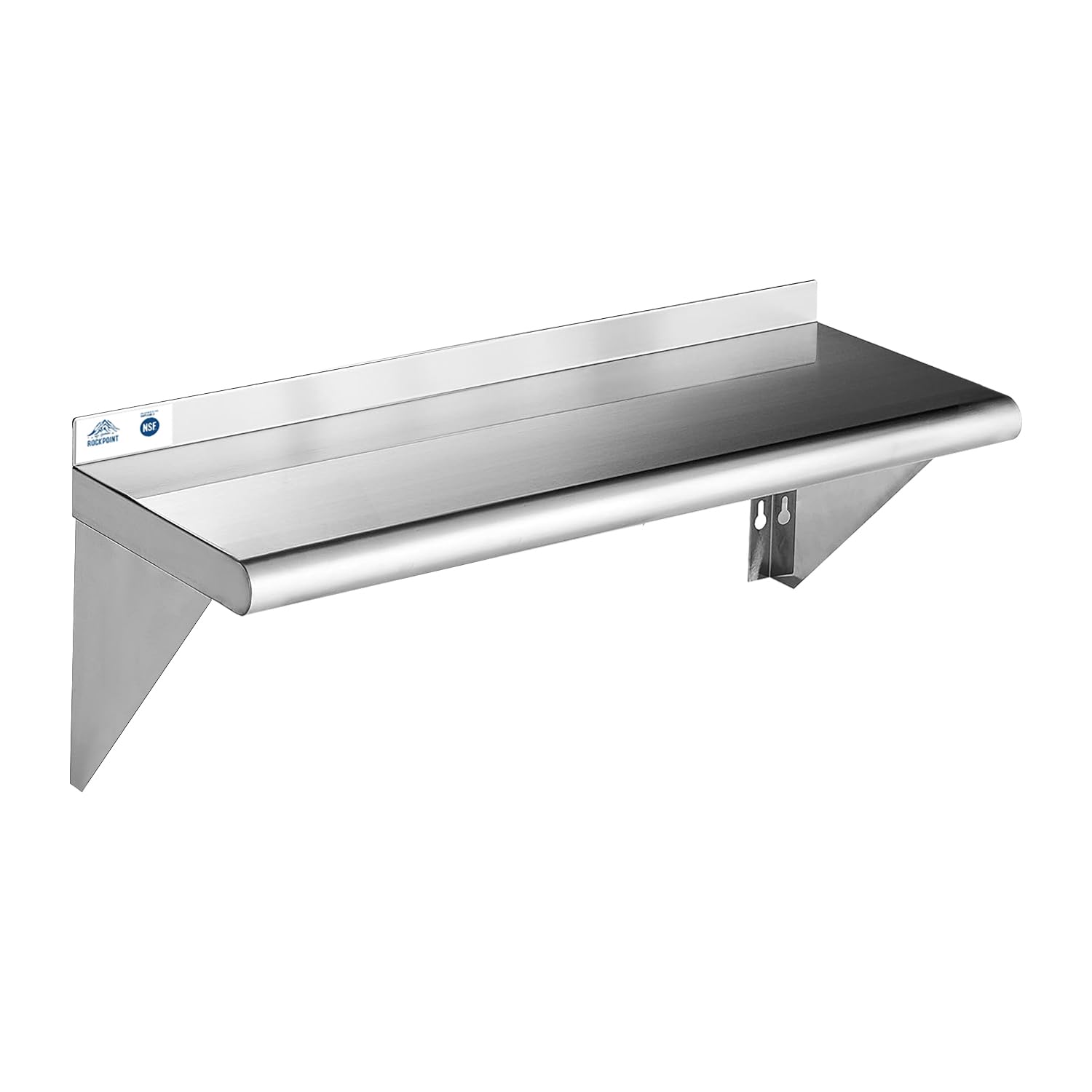 ROCKPOINT Stainless Steel Shelf 10 x 36 Inches 240lb, NSF Metal Commercial Shelves Wall Mount Floating Shelving with Backsplash 