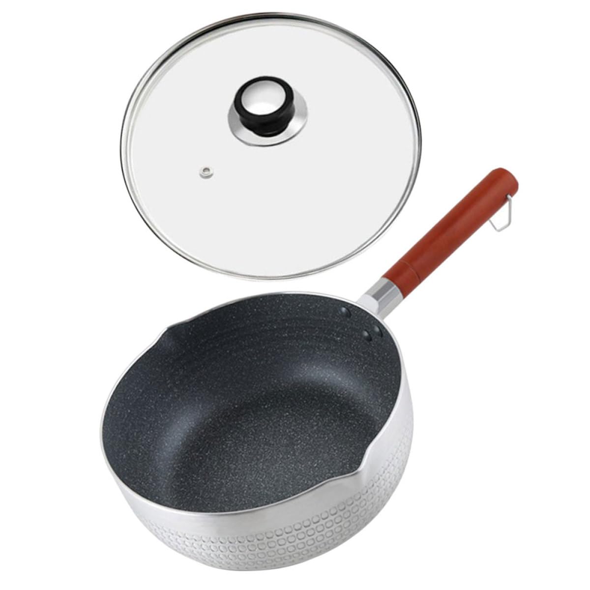 PATKAW Nonstick Mini Milk Pot with Lid 18cm, Multifunctional Snow Flat Saucepan with Wooden Handle, Kitchen Cooking Accessory f