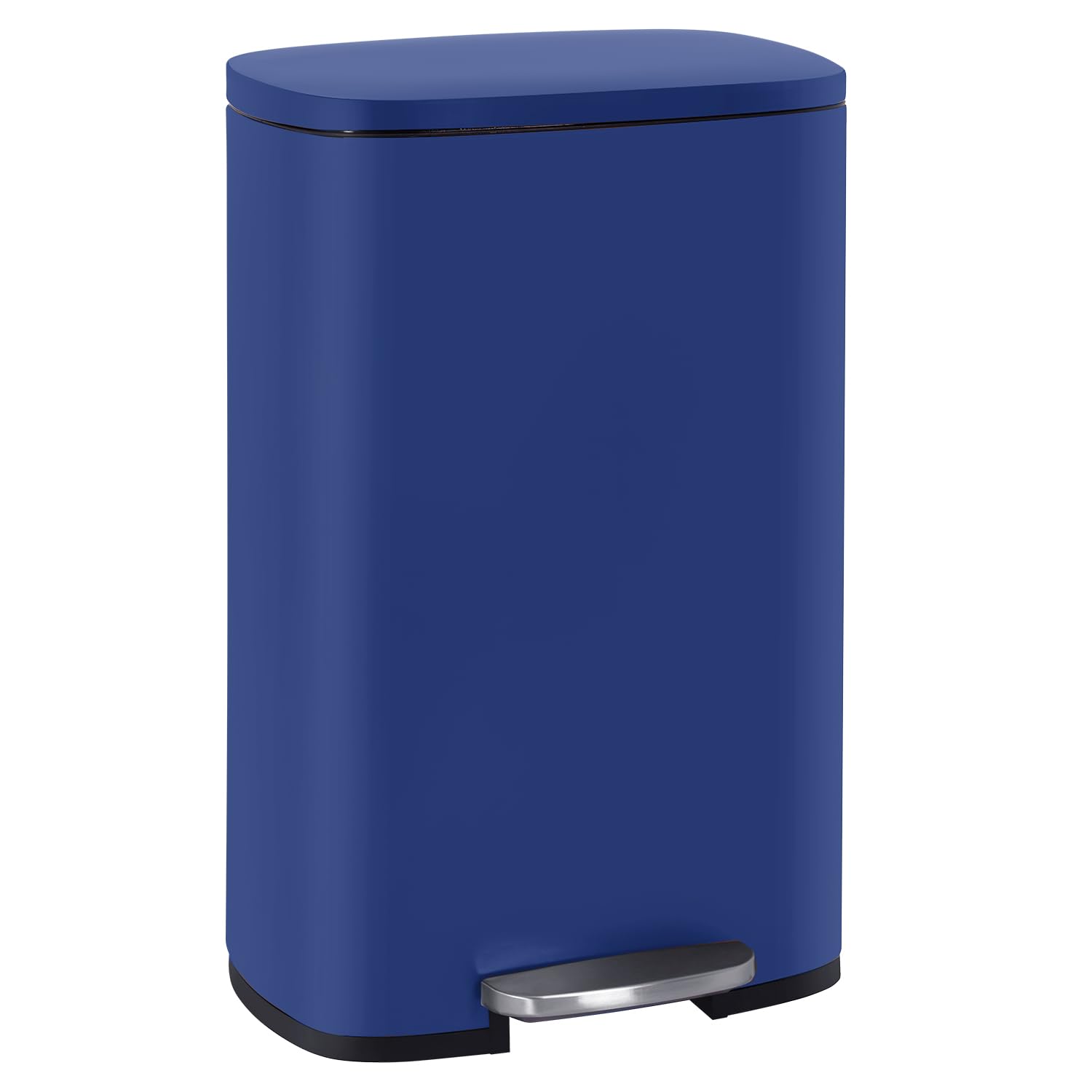 FDW | 13 Gallon Trash Can with Lid | Deep Blue | Fingerprint-Proof | Made of Brushed Stainless Steel | Soft-Close Step Pedal | H