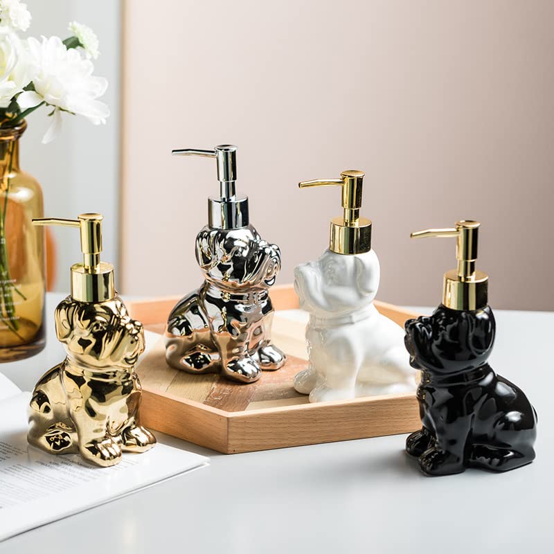 Cute Soap Dispenser Bathroom, Dog-Shaped Design, Ceramic Hand Soap Dispenser Bottle With Pump (Gold)