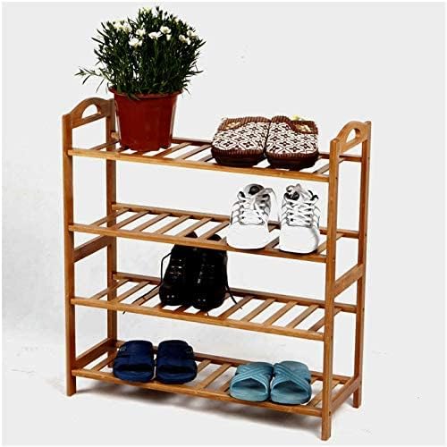 Generic 4Tier Foldable Bamboo Wooden Shoe Rack | Collapsible Multipurpose Storage Shelf Organizer For Entryway, Home And Kitche