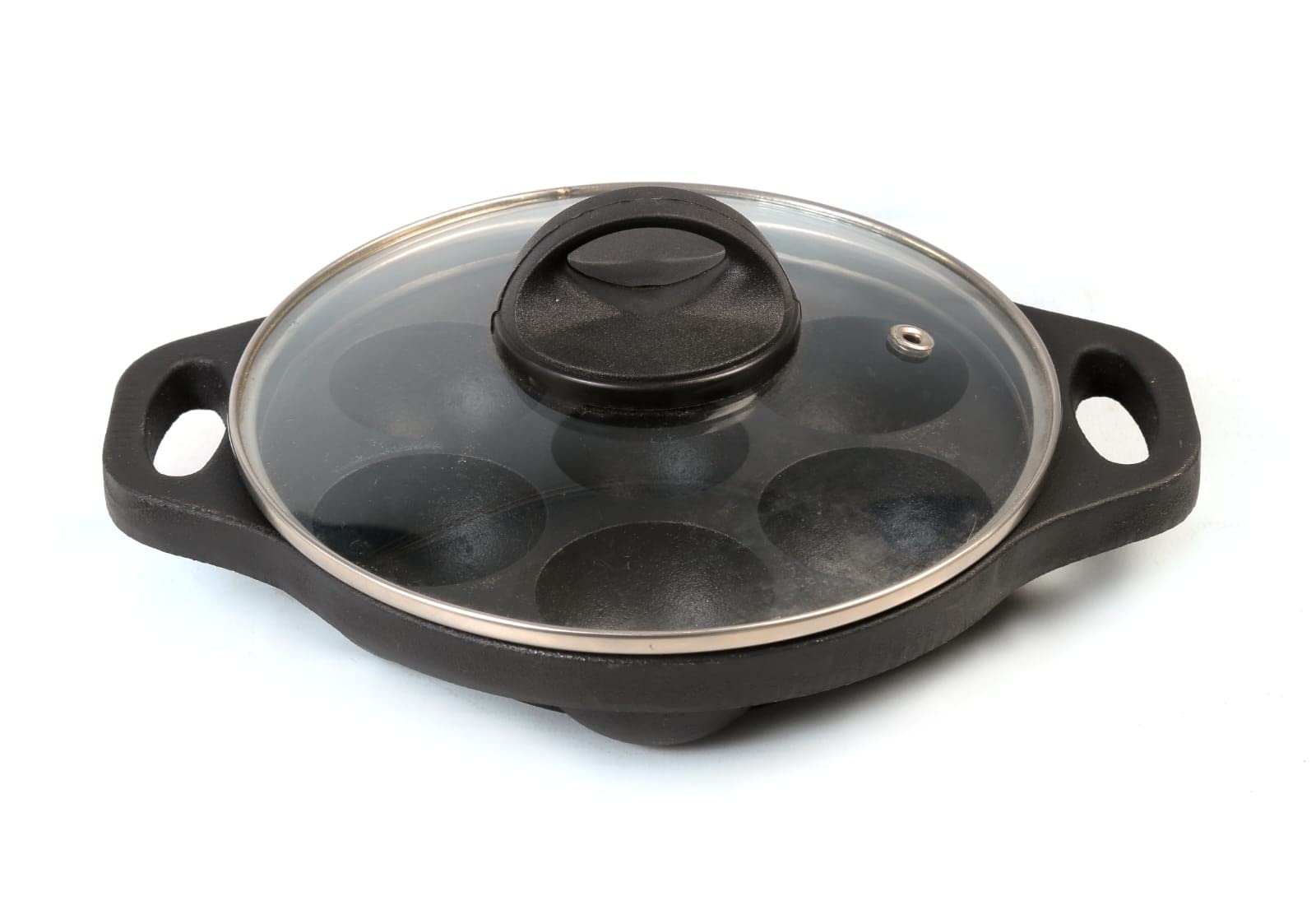 Feroall Cookware Cast Iron Super Smooth Paniyaram/Appe Pan/Chatti/Kal/Maker With Lid | 7 Pit | Pre Seasoned | Ready To Use | Spe