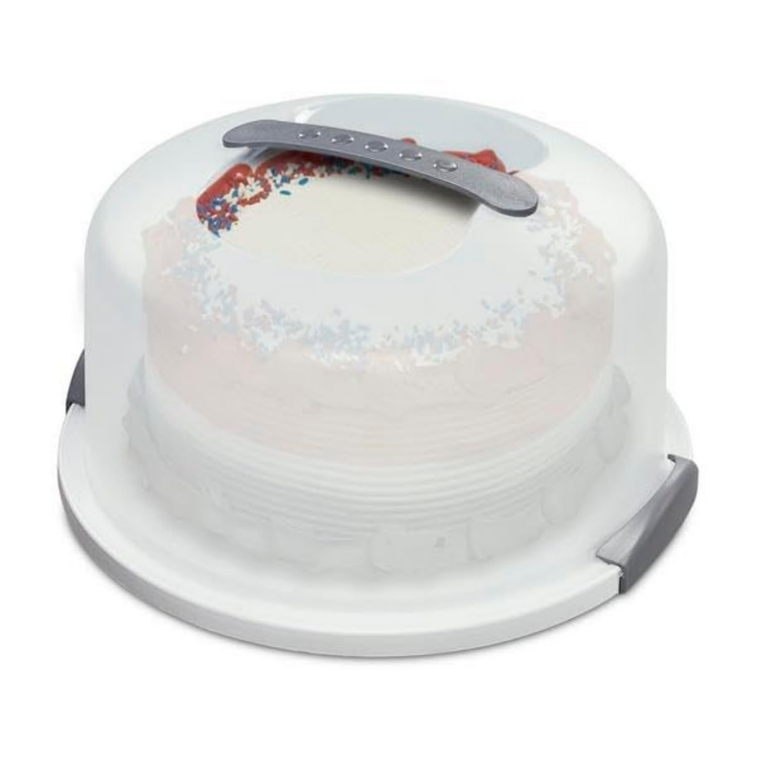 Joey'Z Extra Large Cake Carrier/Storage Container With Server Holds Up To 12 Inch 3-Layer Cake, White Gray Translucent Dome - Tr