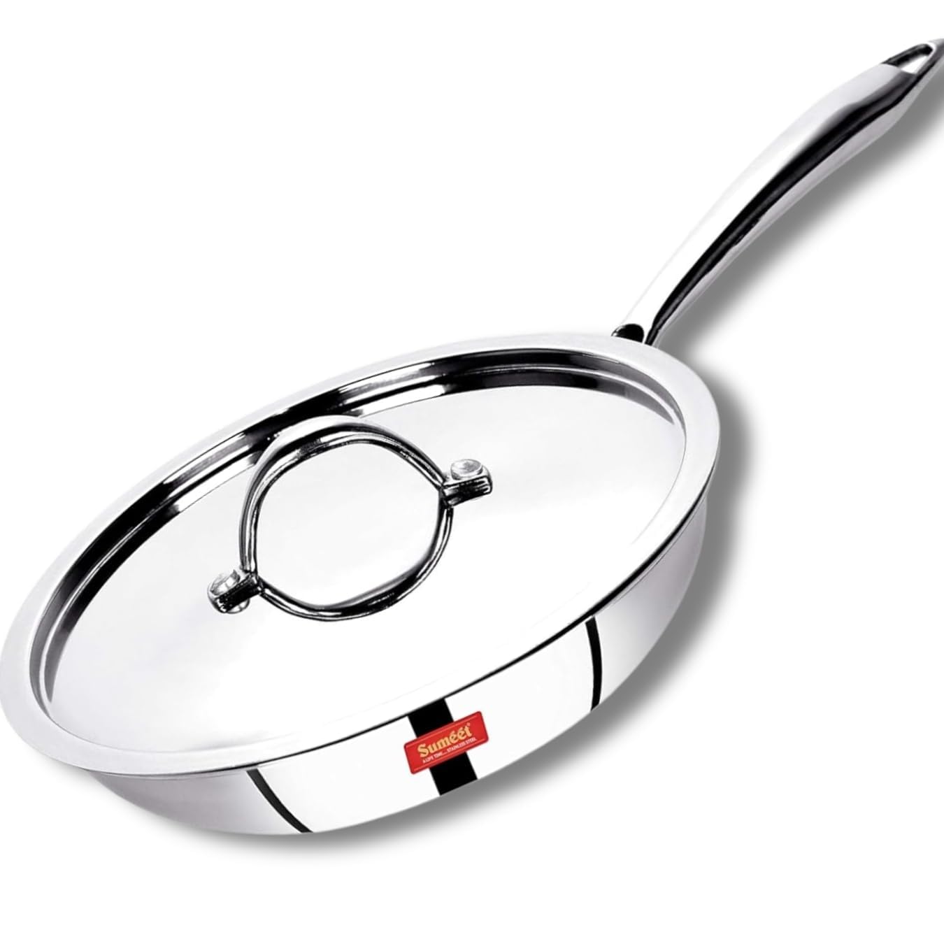 Sumeet Cook Smart Triply Steel-Aluminium-Steel - 3 Layers Fry Pan With Lid - 1.4 Ltr - 22Cm