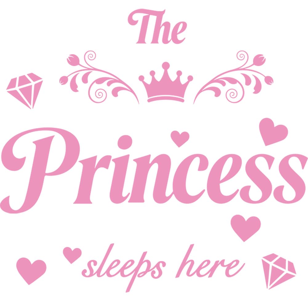 PRESSINART Princess Crown Wall Decal 11.8 x 31.5 Inch Pink Crown Diamond Design, Sleeping Beauty Wall Decals Peel and Stick Remo