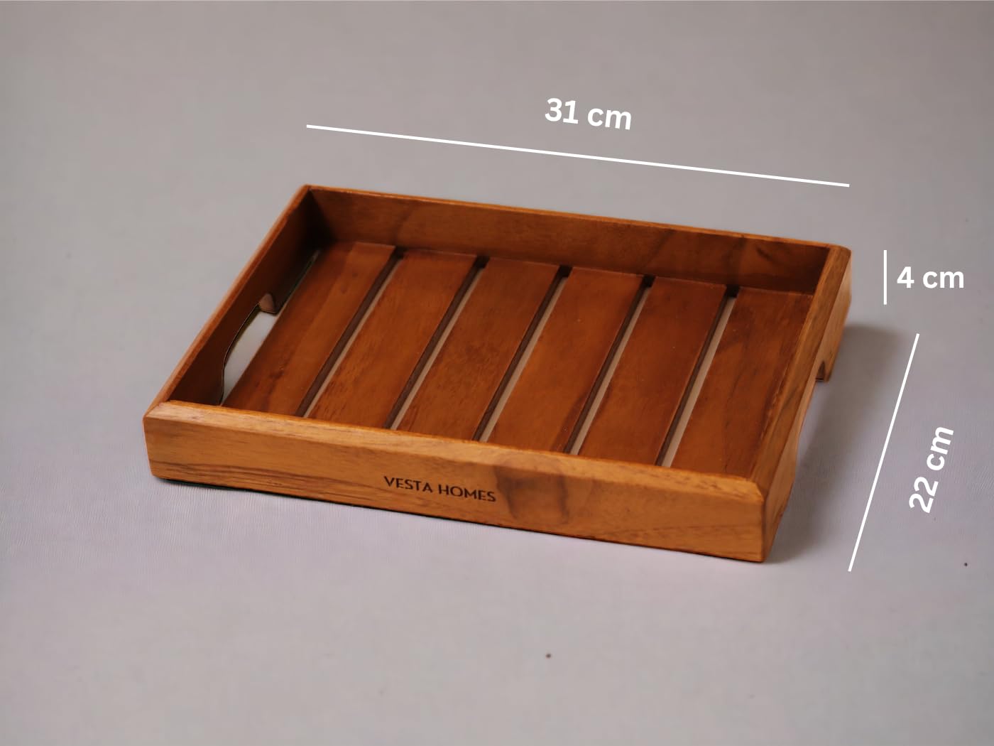Vesta Homes Medium Teak Wood Serving Tray For Home, Kitchen, Breakfast, Restaurant, Office Organizer, Dining Table | Premium Woo