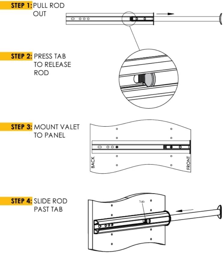 Tag Hardware Premium 14 1/8 Inch Long Expendible Pullout Closet Wardrobe Valet Rod (Matte Aluminum With Chrome)