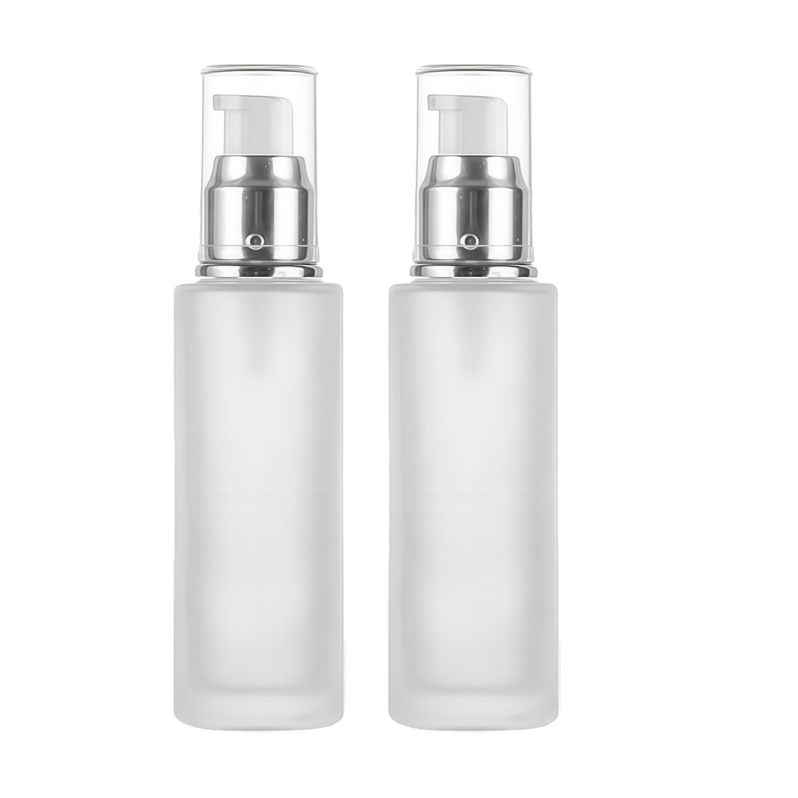 VASANA 2PCS 120ml/4.2oz Refillable Frosted Glass Lotion Pump Bottle Cosmetic Travel Toiletries Container Dispenser Vials Pot Jar