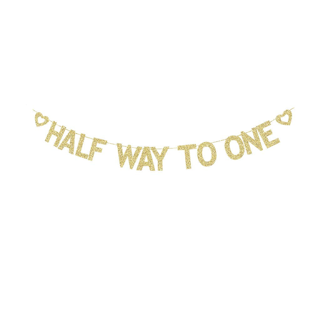 Half Way To One Banner, Baby'S 6 Months Old Birthday, Half A Year Old Birthday Party Gold Gliter Paper Sign Backdrops