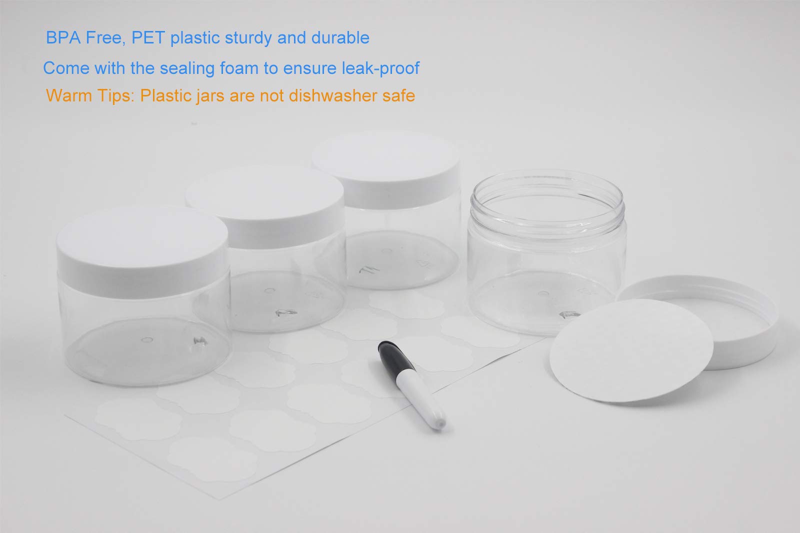 Suituts 24 Pack 10 Oz (300 Ml) Plastic Jars With Lids, Food Storage Spice Jars, Craft Storage Favor Jars//Empty Wide-Mouth Jars