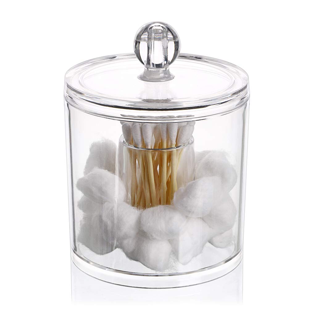 Hipiwe Cotton Ball And Swab Organizer With Lid Apothecary Acrylic Jar Makeup Cotton Organizer Bathroom Storage Canister Jar For