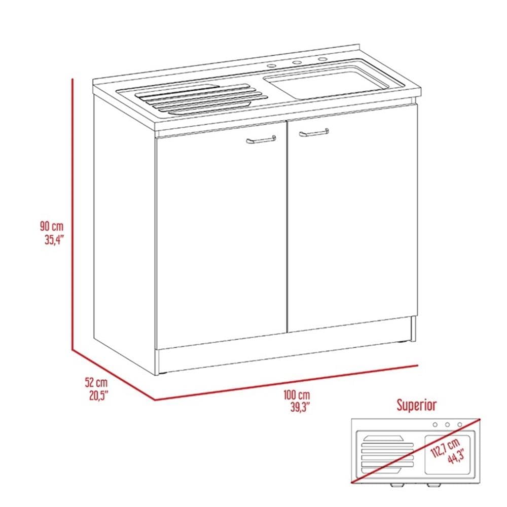 TUHOME Napoles Utility Sink  Two Shelves  Two-Door Cabinet  Countertop- White/Light Oak  For Kitchen Room