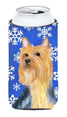 Silky Terrier Winter Snowflakes Holiday  Tall Boy Beverage Insulator Beverage Insulator Hugger