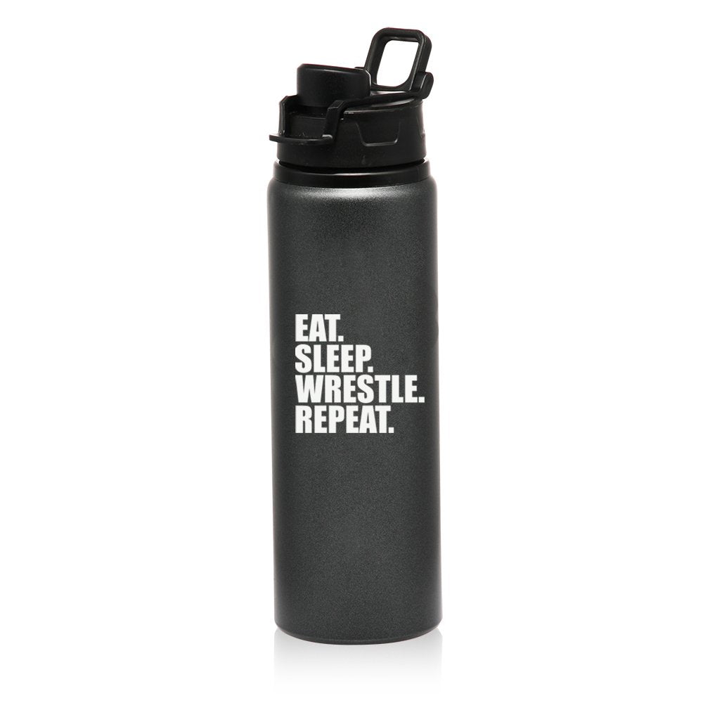 MIP 25 oz Aluminum Sports Water Travel Bottle Eat Sleep Wrestle Repeat (Charcoal)