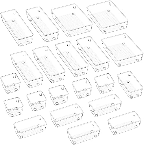Zollyss Desk Drawer Organizers Trays Set Clear Plastic Storage Bins Bathroom Drawer Tray Dividers Vanity Trays Organizer For Bed