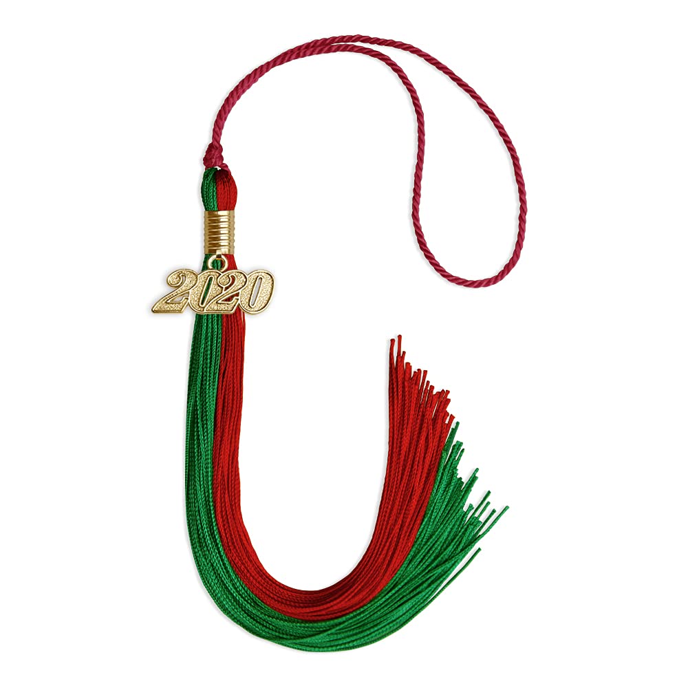 Endea Graduation Double Color Tassel with Gold Date Drop (Green/Red, 2020)