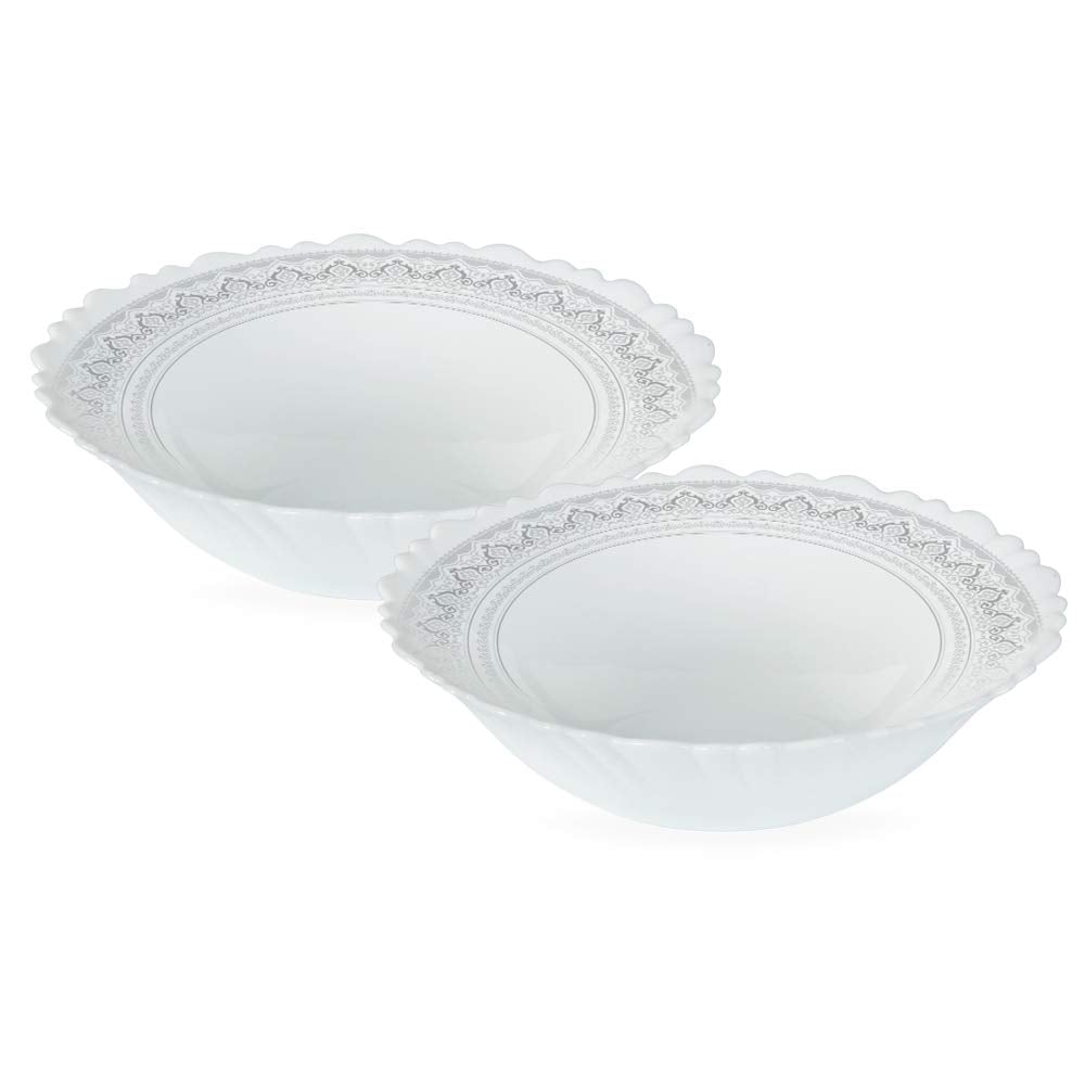 Larah By Borosil Classic Opalware 2 Pc Multipurpose Bowl Set | 500 Ml Each | Microwave & Dishwasher Safe, Bone-Ash Free | Crocke
