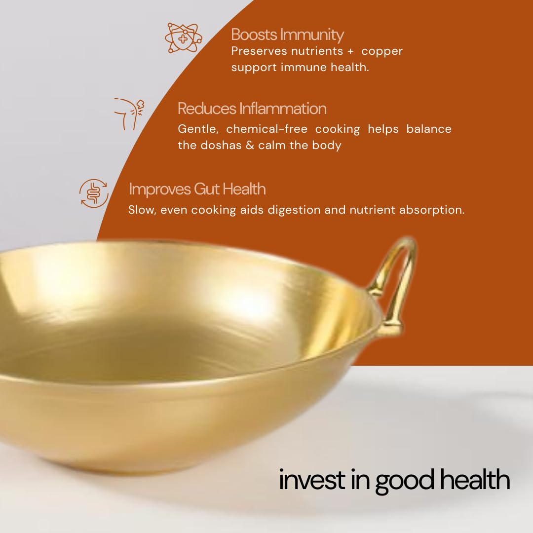 NUTRION Pure Bronze Kadai 4.5 Litre Traditional Indian Cooking Pot with Health-Boosting Properties/Free of Toxins-30 cm