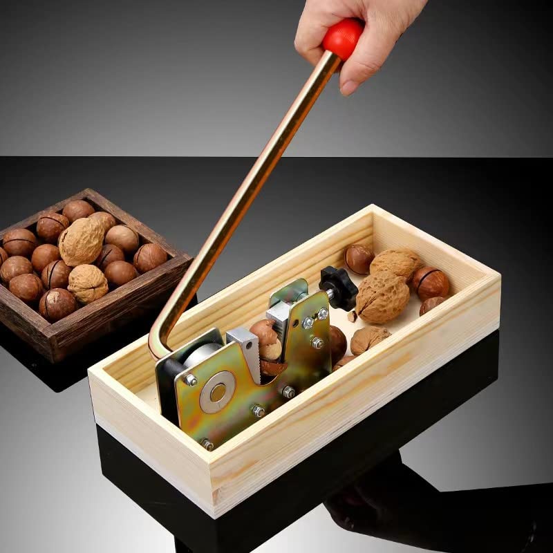 MxTong Manual Nutcracker Tool - Heavy Duty Aluminum Alloy & Wood, Gold Finish for Macadamia, Pecan, Hazelnuts, Almonds, Chestnuts