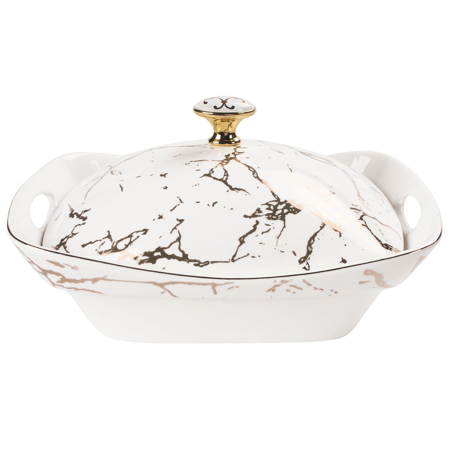 jinsongdafa 9 x 6.5 Ceramic Casserole Dish with Lid, 34 Ounce Serving Soup Tureen,Chafing Dish for Buffet, Family Food Tray, C