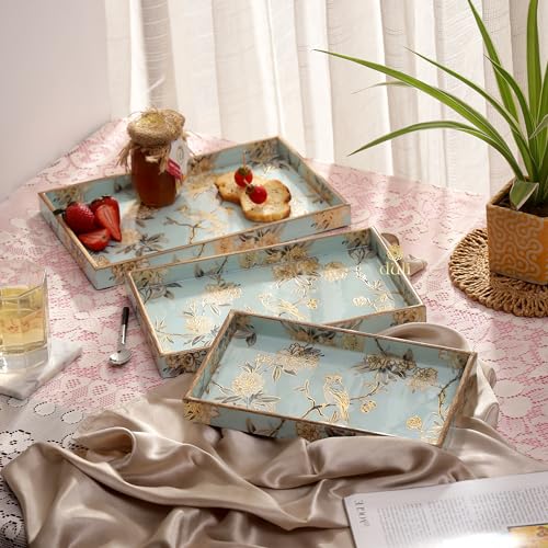 Duli Set Of 3 Mdf Wood Trays Enamel Coated| Rectangle Trays Set Of 3 | Serving Trays | Wooden Tray | Kitchen&Dining Decorative |