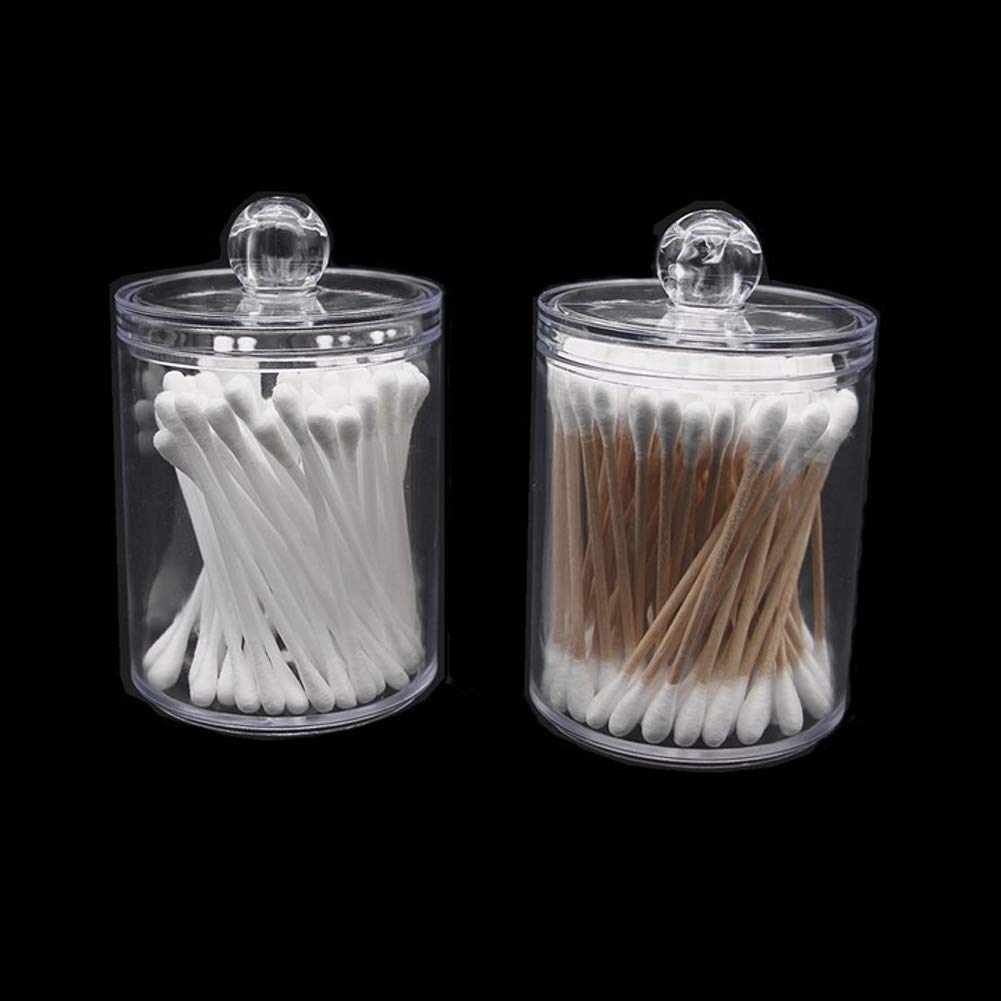 2Pc Clear Round Cotton Swab Dispenser Holder Makeup Cotton Swab Storage Box Case Organizer Container For Qtips, Toothpicks, Cott