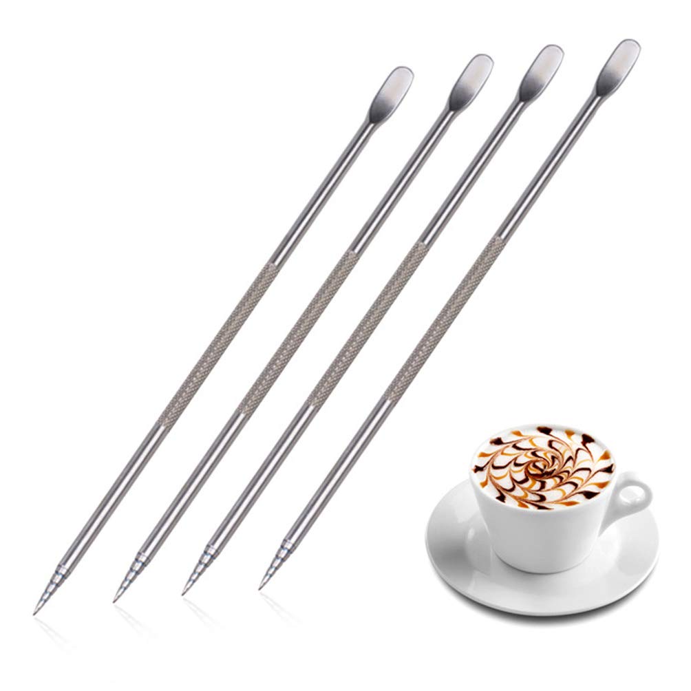 4 Pcs Stainless Steel Coffee Art Pen Coffee Fancy Stitch Barista Tool Cappuccino Latte Spatula Needle For Home Kitchen Cafe