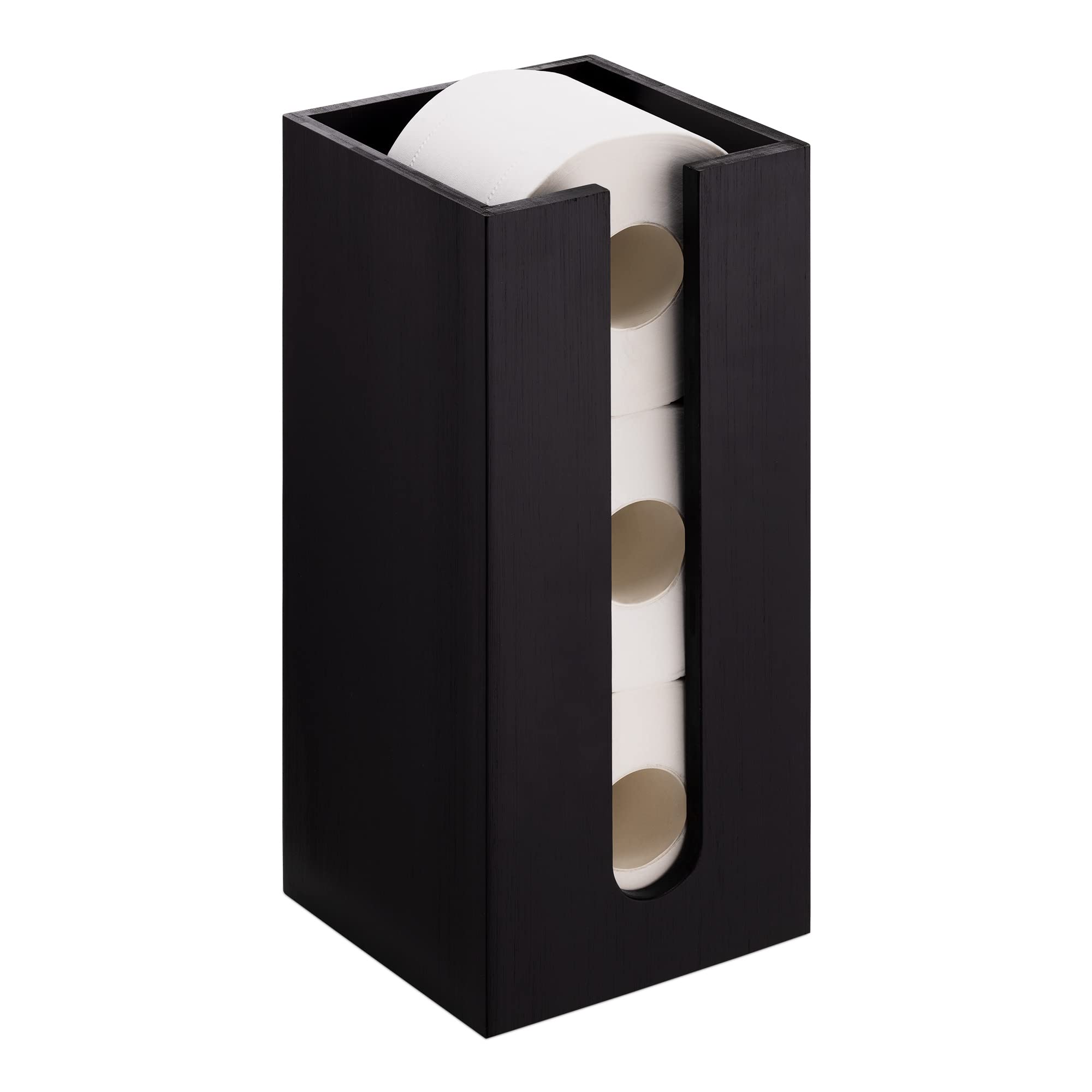 Navaris Bamboo Toilet Paper Holder - Modern Design, Freestanding Organizer for 3 Rolls - 100% Real Bamboo, Black