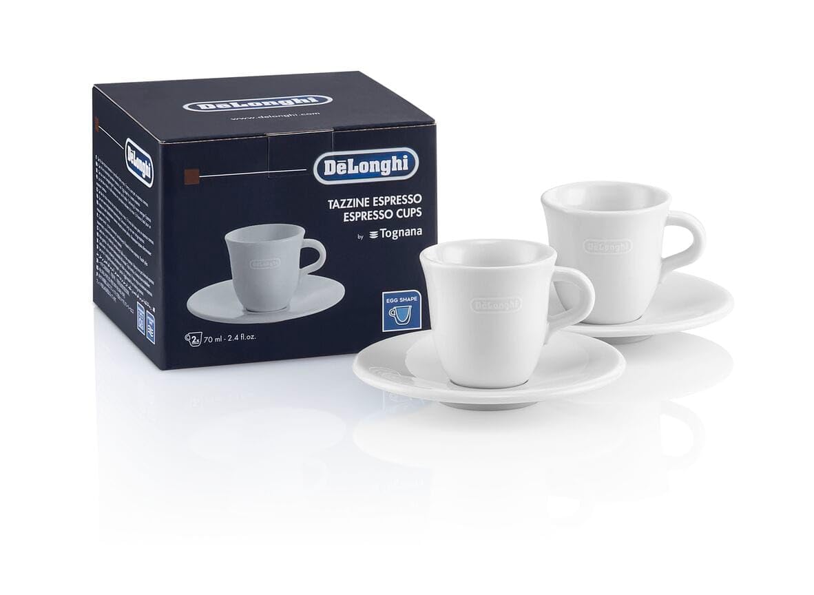 De'Longhi Dlsc308 Porcelain Espresso Cup & Saucer, Set Of 2,70 Ml