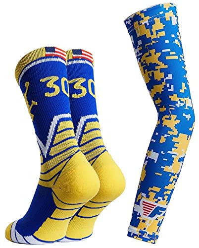 Forever Fanatics Youth Boys Basketball Socks Sports Athletic Crew Socks With Basketball Arm Sleeve - Made In Usa (30 Royalgold,