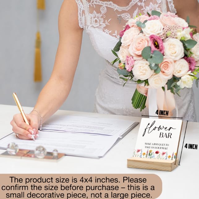 ANlANG Flower Bar Sign 4X4 inch, Flower Bar Desk Decor, Bridal Shower Sign Wood Plaque, Wedding flowers, WeddingAccessories for