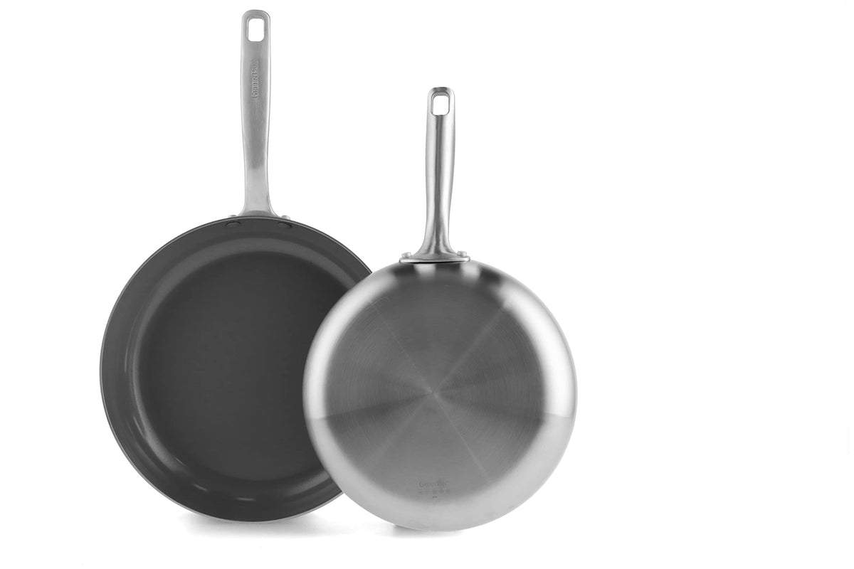 Greenpan Chatham Tri-Ply Stainless Steel Healthy Ceramic Nonstick 8'' And 10'' Frying Pan Skillet 2-Piece Set, Pfas-Free, Multi