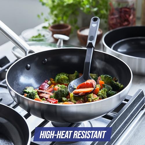 Blue Diamond 5 Piece Nylon Utensil Set, Dishwasher Safe, Solid Spoons, Handy Ladle, Slotted Turner, Large Spatula, Black