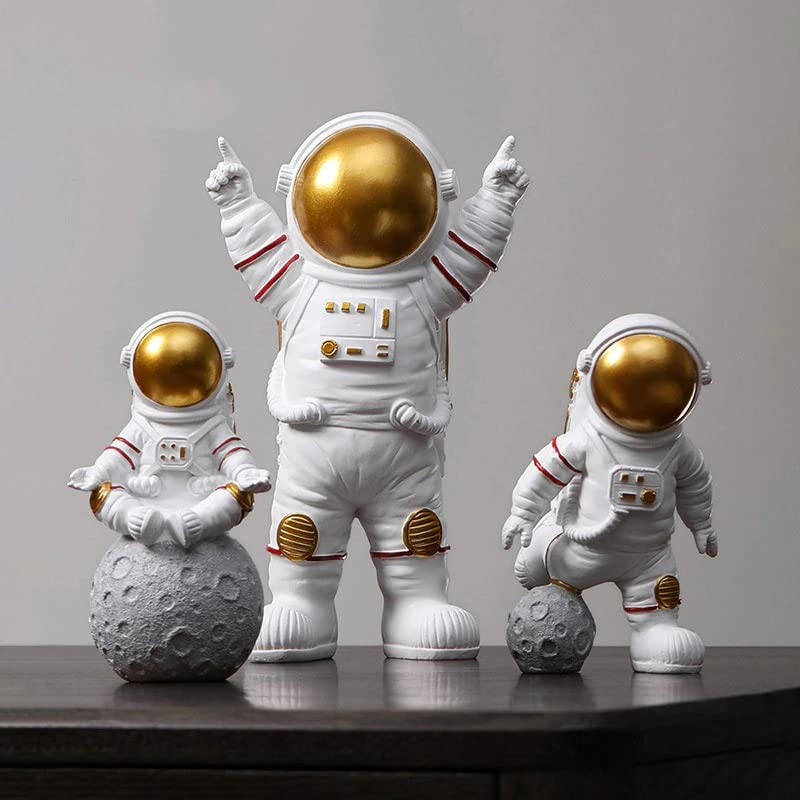 Street27 Resin Astronaut Spaceman Fantasy Statue Ornament Home Office Desktop Figurine Decors Set Of 3-Golden