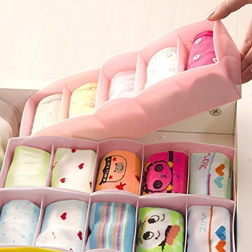 Klaxon Socks Organizer/Socks Sub Compartment Storage Box/Plastic Socks Storage Box/Foldable Drawer Dividers (Green)  3 Pcs