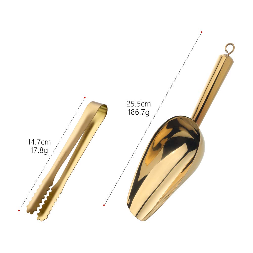 Set Of Ice Tongs & Scoops, Candy Buffet Clip& Stainless Steel Scoop,For Ice, Candy, Nuts, Flour Wedding Bar Bbq Party (Gold) (Go