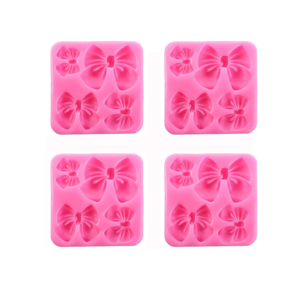 4Pcs Fondant Bow Molds, Mini Silicone Bow Mould Cartoon Butterfly Tie Knot Molds For Diy Cupcakes Chocolate Candy Cake Craft Too