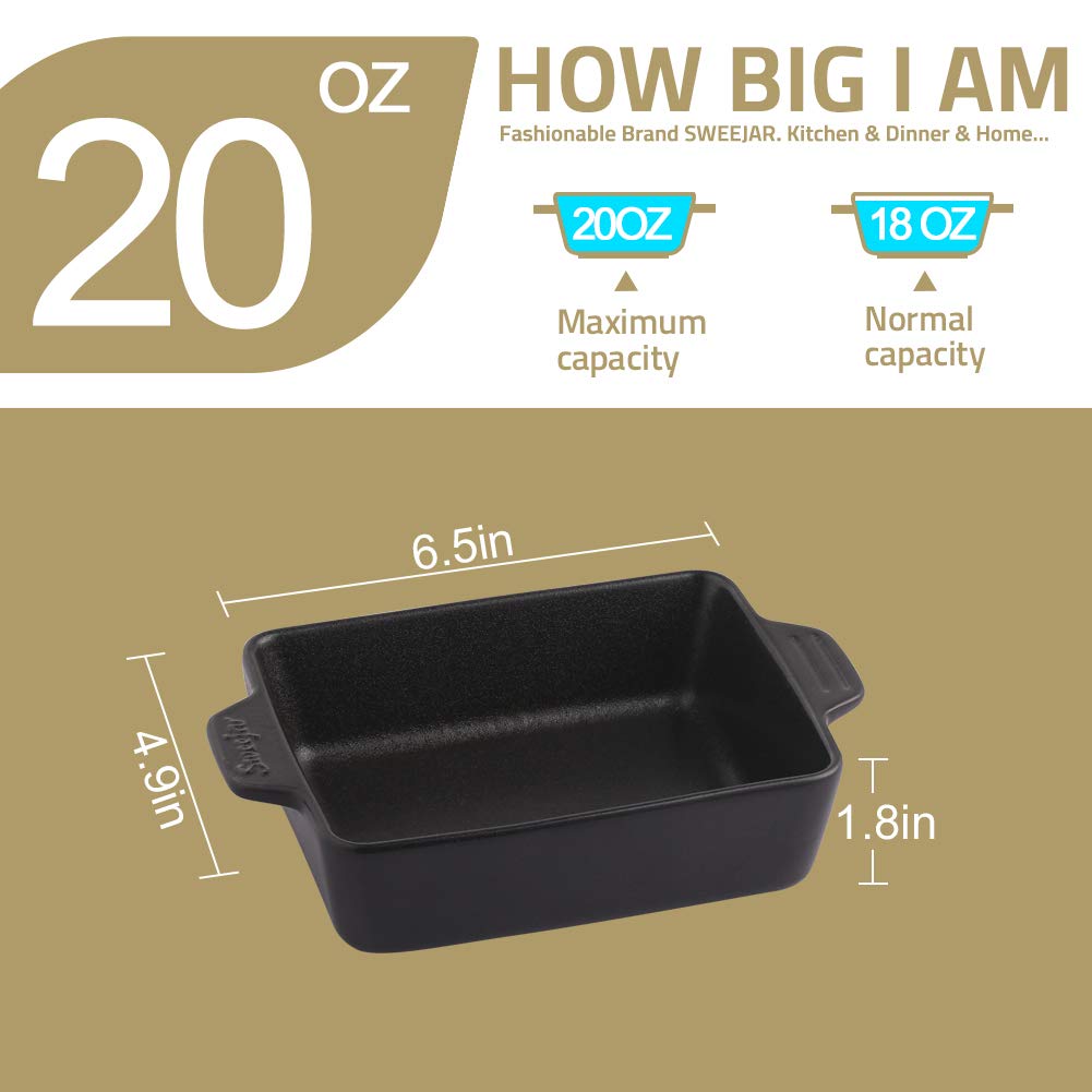 Sweejar Ceramic Baking Dish  Rectangular Small Baking Pan with Double Handles  22OZ for Cooking  Brownie  Kitchen  6.5 x 4.9 x 1.8 Inches(Black)