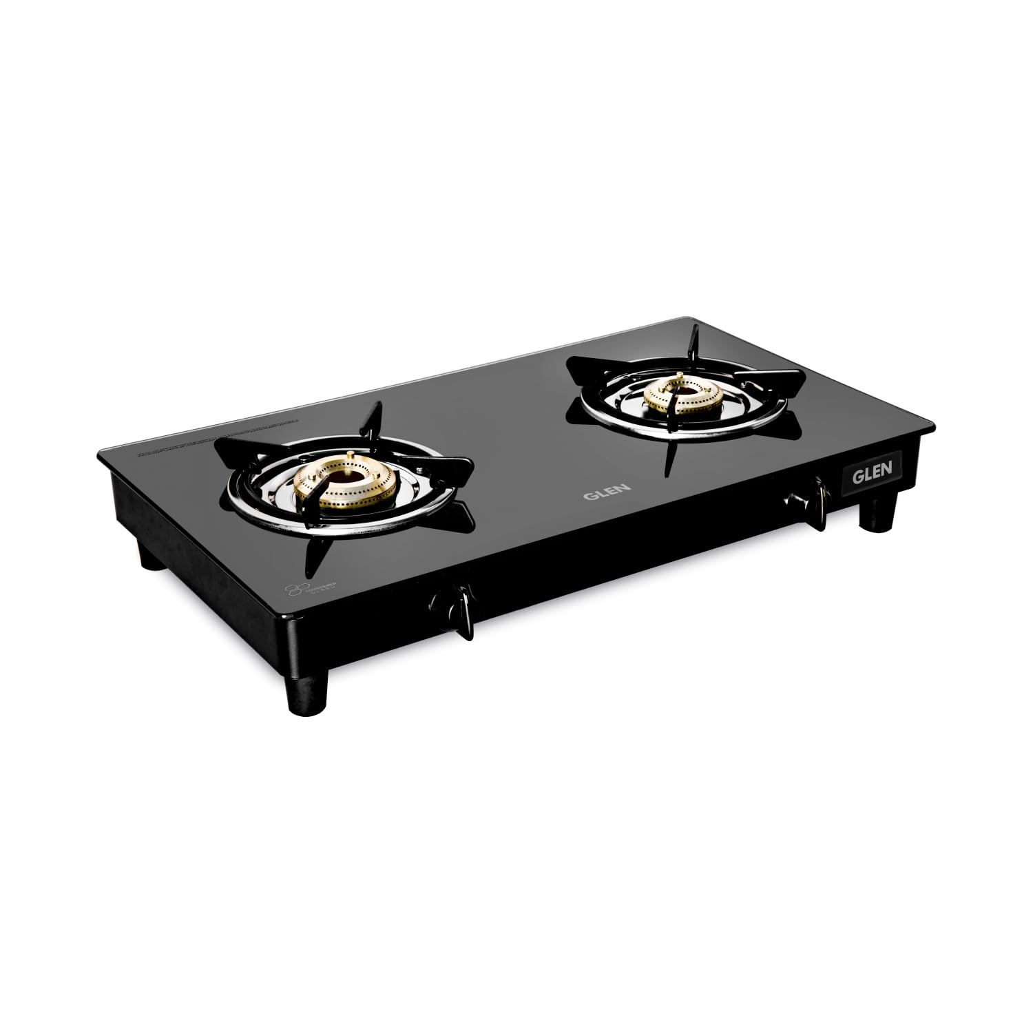 Glen 2 Burner Toughened Glass Top Lpg Gas Stove | Fuel Efficient Brass Burners Manual Ignition Isi Certified Ergonomic Knobs | R