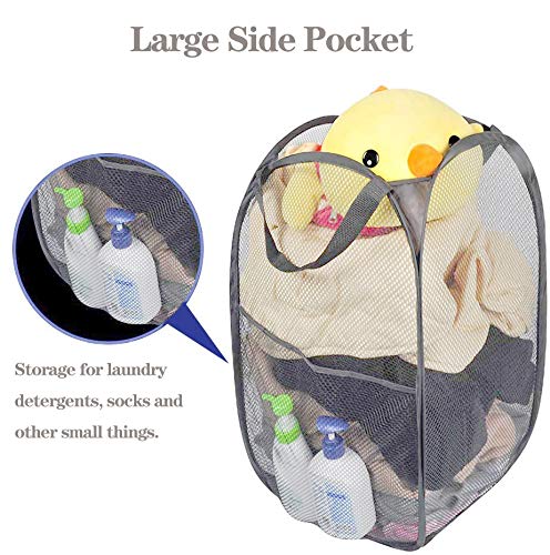 Larpur Popup Mesh Laundry Basket, Collapsible Laundry Hamper Portable Clothes Washing Laundry Hamper With Reinforced Carry Handl