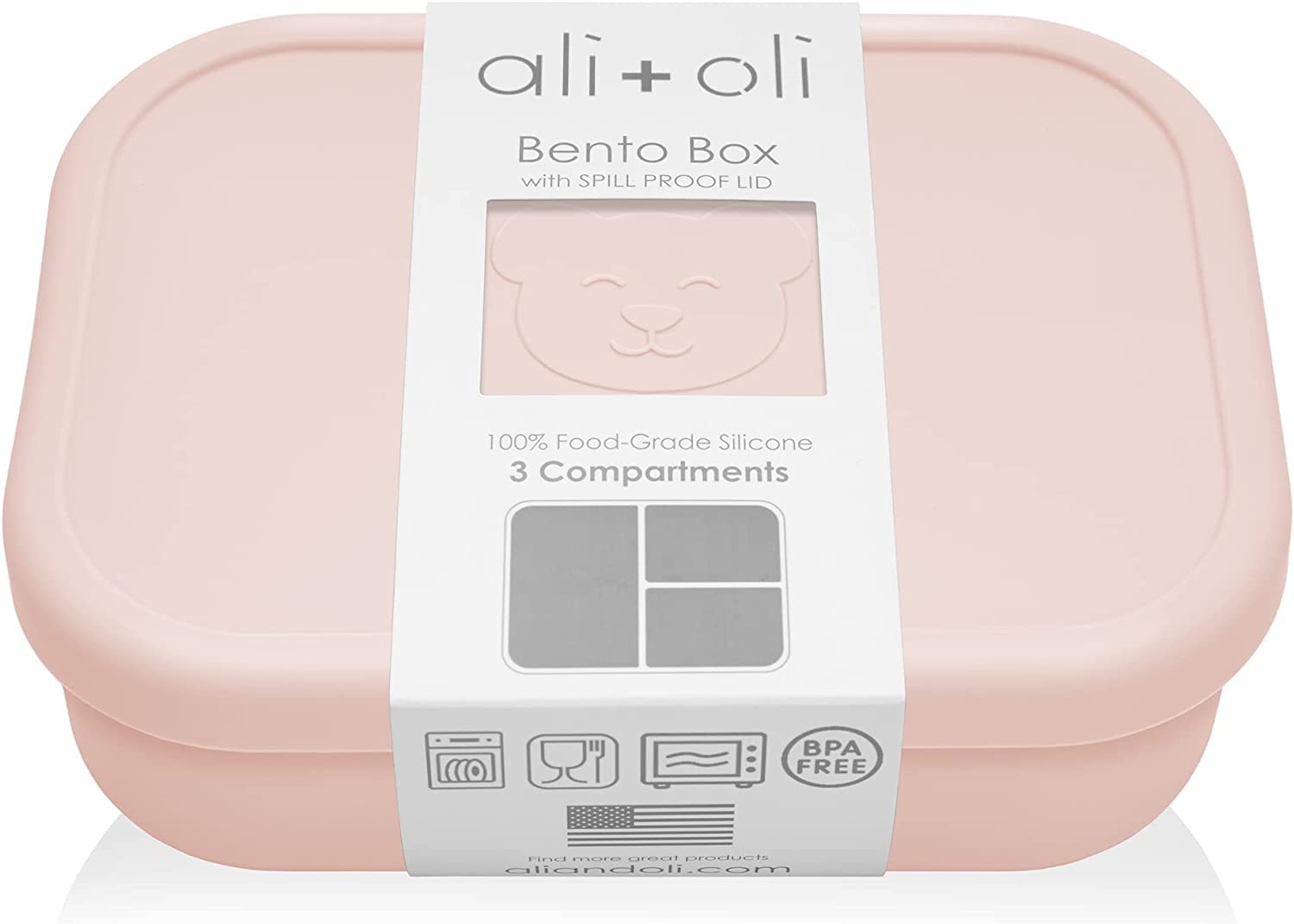Ali+Oli Silicone Bento Box (Blush) Lunch Box For Kids, Toddlers, Preschoolers & Adults | Bpa-Free And Spill-Proof | Ideal For Sc