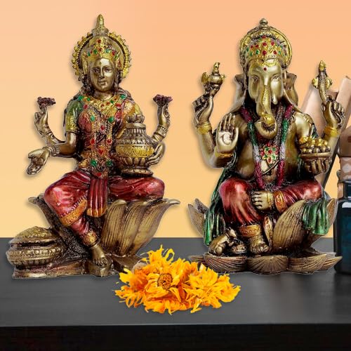 A&S Ventures Laxmi Ganesh Murti Sitting On Lotus Idol Laxmi Ganesh Ji For Home Decor Temple Mandir Pooja Room Office Table Decor