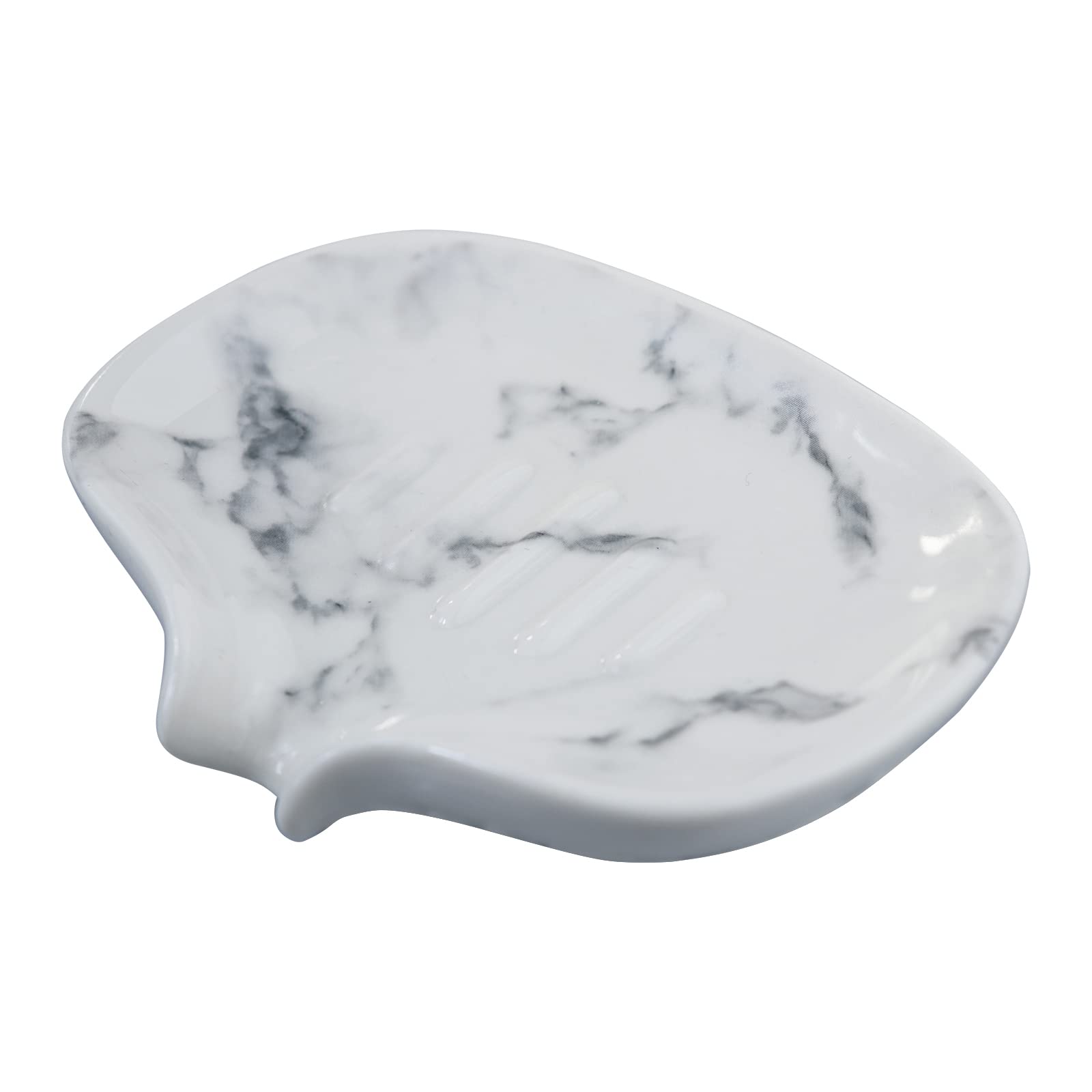 Polyroyal White Marble Texture Soap Dish Ceramic Soap Holder Self Draining Soap Dish Waterfall Slot Sponge Holder Bathroom Acces