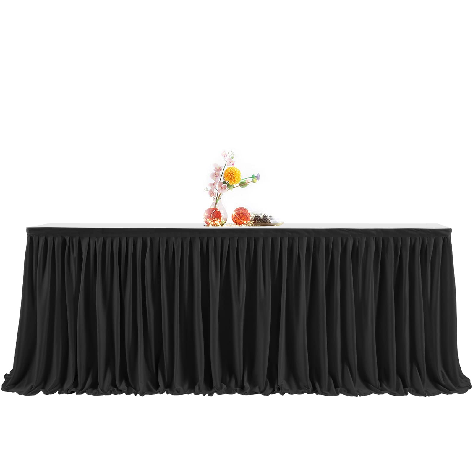 PARTISKY White Polyester Table Skirt for Rectangle Tables 14ft  Wrinkle Resistant Pleated Ruffle Table Cloth for Birthday Party Banquet Wedding Baby Shower